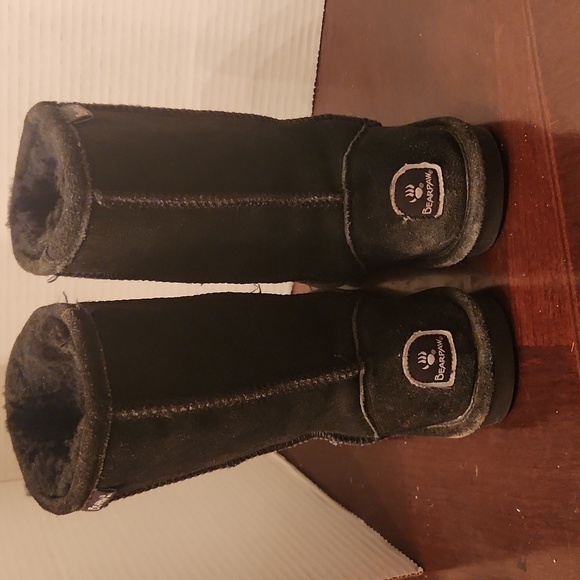 Bearpaw Boots Size 7 Black Suade Faux Fur - Picture 4 of 10
